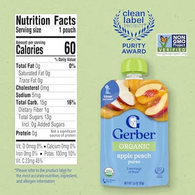 Gerber Stage 2 Baby Food, Organic Apple Peach Puree Pouch, 2 Servings of Fruit, No Added Sweetener, No Artificial Colors or Flavors, 12-Pack - Image 2
