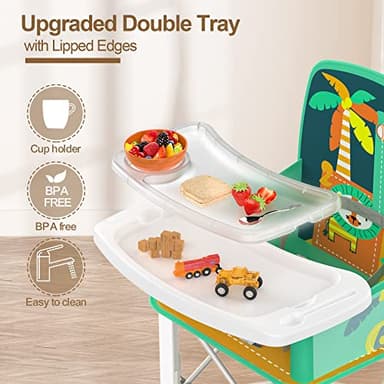 Baby Travel Booster Seat with Double Tray, BabyBond Upgraded Toddler Portable Baby Chair, Booster Seat for Dining Table, Stable and Foldable Booster Baby Chair for Indoor/Outdoor use (Cyan) - Image 4