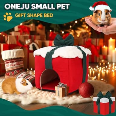ONEJU Guinea Pig Hideout - Guinea Pig Bed, Gift Style Small Pet Hides, Ideal Bed for Small Pets, Gift Shape, Red - Image 2