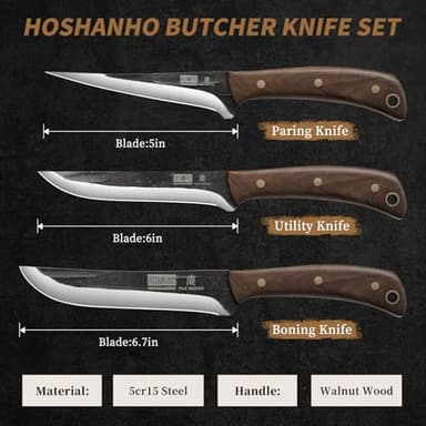 HOSHANHO Butcher Knife Set 3-Piece, Super Sharp Hand Forged Fillet Knife & Dividing Knives & Paring Knives Set, Upgraded High Carbon Stainless Steel Meat Cutting for Home, Outdoor - Image 2