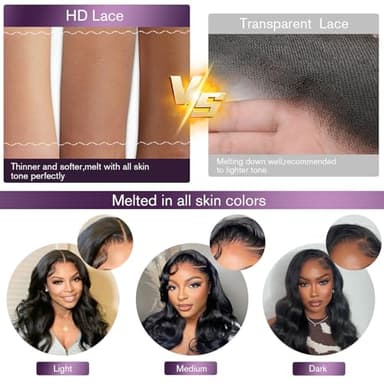 VNFM 32inch 13x6 Body Wave Lace Front Wigs Human Hair 180 Density HD Lace Frontal Wigs Human Hair Pre Plucked Human hair Wig for Women Natural Black - Image 6