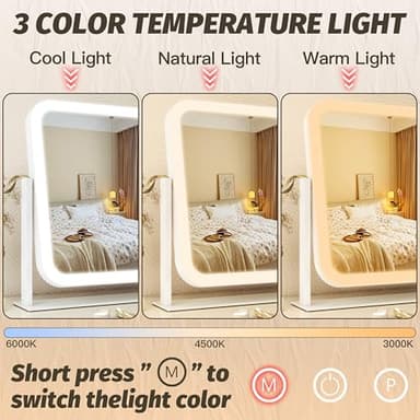 FENNIO Vanity Mirror with Lights 17''x13'' Makeup Mirror with Lights,Vanity Mirror Touch Screen with 3-Color Lighting,Dimmable,for Vanity Desk Tabletop White - Image 2