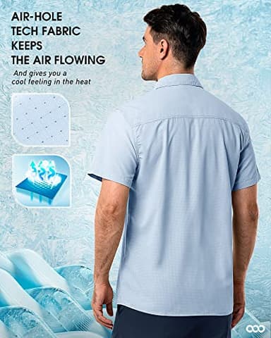 33,000ft Men's UPF 50+ UV Short Sleeve Hiking Fishing Shirt Quick Dry Cooling PFG Sun Protection Shirt for Travel Safari Light Blue - Image 2