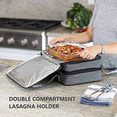 Stack Store Plus More Insulated Casserole Carrier for Hot or Cold Food, Lasagna Holder for Picnic, Potluck, Cookout - Fits 9” x 13” and 11” x 15” Baking Dish – Expandable Double Thermal Bag in Gray - Image 2