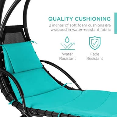 Best Choice Products Outdoor Hanging Curved Steel Chaise Lounge Chair Swing w/Built-in Pillow and Removable Canopy - Teal - Image 5