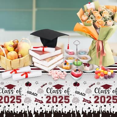 Graduation Decorations Class of 2025 Tablecloth - 3 Pcs Plastic Congrats Grad Table Cloth, Graduations Table Cover for Graduation Party Decorations 2025 and Party Supplies, 54"x108" (Maroon and Black) - Image 2