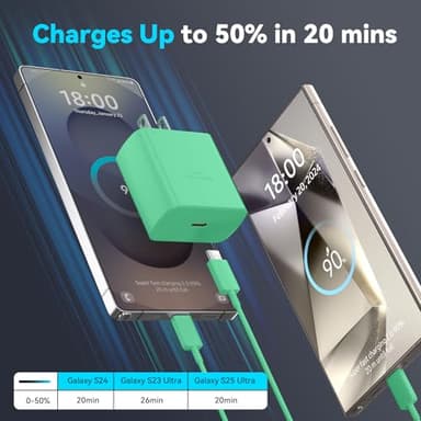 45W Samsung Super Fast Charger Type C,USB C Fast Charger 6.6ft Cable Cord Android Phone Charger Block for Samsung Galaxy S24 Ultra/S24/S24+/S23 Ultra/S23/S23+/S22/S21/S20/Note 10/20,deep Green - Image 2