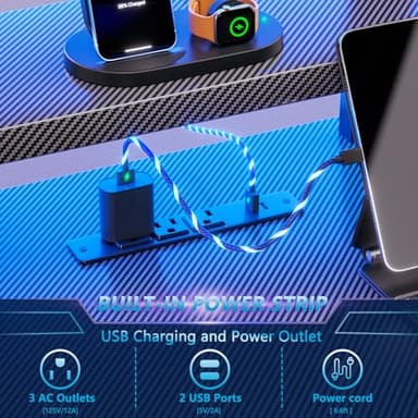 40 Inch Gaming Desk with LED Lights & Power Outlet, Small Gaming Computer Desk with Storage Shelves, L Shaped Gamer Workstations with Monitor Stand for Bedroom, Carbon Fiber Black - Image 5