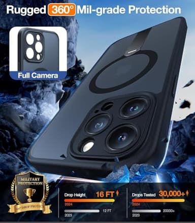 TORRAS 360 Rotatable Stand & Magnetic Shockproof for iPhone 14 Pro Max Case with Full Camera Protection, Fit for MagSafe, 16FT Military Grade Shockproof Slim Phone Case for iPhone 14 Pro Max, Black - Image 6