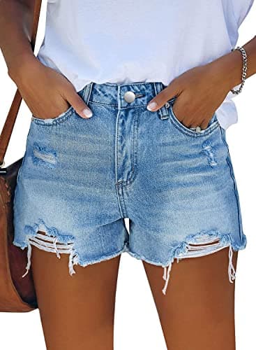 MODARANI Jean Shorts Women Light Blue Denim Shorts Cut Off Jean Short High Waisted Shorts Summer Shorts Ripped L - Image 1