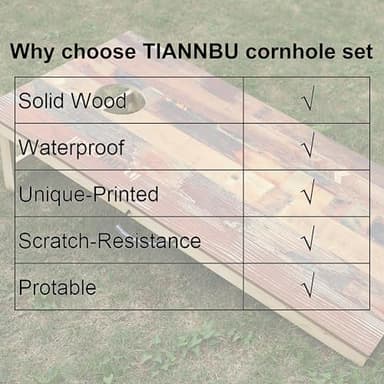 TIANNBU Solid Wood Premium Cornhole Set with Portable Waterproof Unique Pattern Surface Corn Hole Game Boards and Set of 8 Bean Bags for Indoor Outdoor Lawn Backyard Fun - Image 8