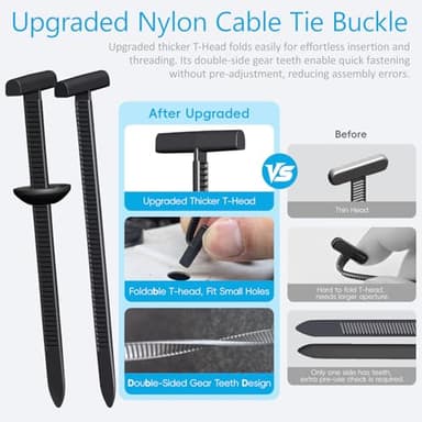 Upgraded Nylon Universal Cable Tie Buckles, Nylon Zip Ties Holders Kit[100+100Pcs Pin & Button], Automotive Zipper Clips Self-Locking T Rivet Zipties for Car Fender Trunk Bumper Repair, Home & Garage - Image 2
