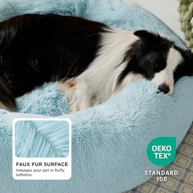 Bedsure Calming Dog Bed for Large Dogs - Donut Washable Large Pet Bed, 36 inches Anti-Slip Round Fluffy Plush Faux Fur Dog Bed, Fits up to 100 lbs Pets, Aqua Blue - Image 3