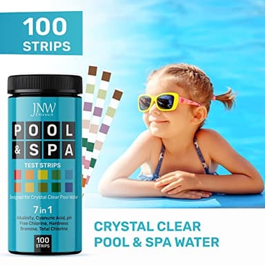 JNW 7-in-1 Pool Test Strips, 100 Quick & Accurate Test Strips for Pool Water, Spa Test Strips for Hot Tub, Chlorine Test Strips, Bromine, pH, Alkalinity, Hardness & More - Swimming Pool Test Kit - Image 3