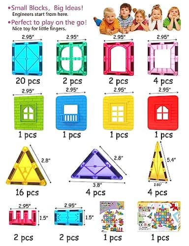 Jasonwell Magnetic Tiles Kids Magnetic Blocks 60PCS Building Sets 3D Magnet Tile Building Blocks Toy Construction Educational STEM Toys Gifts for Toddlers Boys Girls 3 4 5 6 7 8 9 10 + Year Old - Image 4