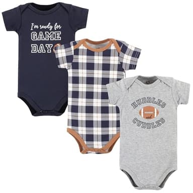 Hudson Baby Unisex Baby Cotton Bodysuits, Football Huddles 3-Pack, Preemie - Image 1