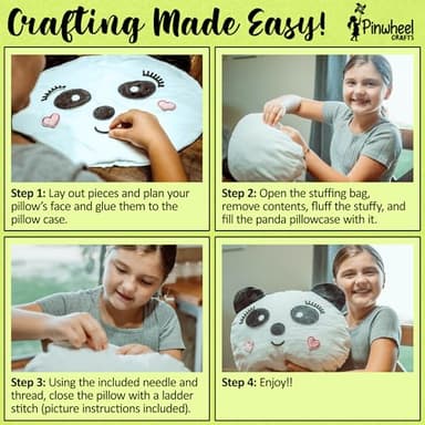 Pinwheel Crafts Beginner Sewing Kit for Kids 8-12 - Easy DIY Panda Pillow Kit - Learn to Sew - Kids Sewing Craft Gifts - Make Your Own Stuffed Animal Panda Plush Toy - Image 2