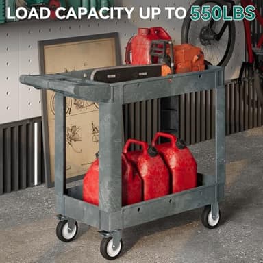 YITAHOME Utility Cart on Wheels, 550 lbs Capacity Service Cart, 40 x 17 Inch Rolling Work Carts, 2 Shelf Heavy Duty Plastic Cart Suitable for Warehouse, Garage, School & Office, Cleaning, Gray - Image 2