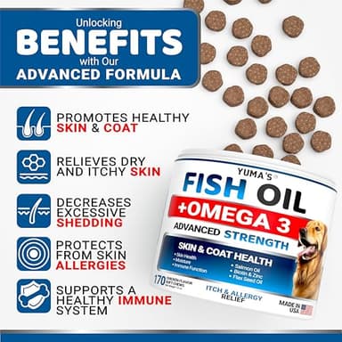 Omega 3 Fish Oil for Dogs - 170 Chews - Skin and Coat Supplement - Omega 3 for Dogs - Dry & Itchy Skin Relief Treatment - Allergy Support Dog Anti Shedding Treats - Salmon - EPA & DHA - Chicken Flavor - Image 2