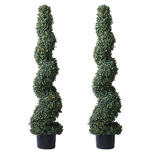 4' Spiral Boxwood Topiary Trees Artificial Outdoor Plants in Plastic Pot Front Porch Plants Set of 2 - Image 1