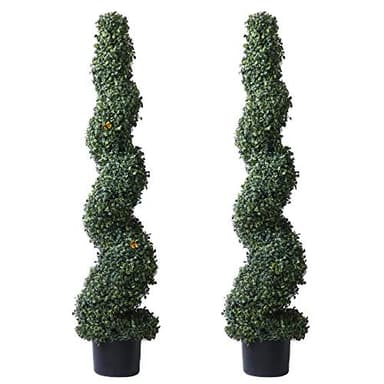 4' Spiral Boxwood Topiary Trees Artificial Outdoor Plants in Plastic Pot Front Porch Plants Set of 2 - Image 1