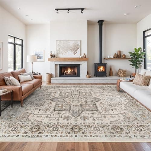 RUUGME 10x14 Area Rug Washable - Washable Lightweight Area Rug Stain Resistant Carpet Soft Rugs for Bedroom with Non Slip Backing Indoor Ultra-Thin Rugs Home Decor 10x14 Ivory - Image 1