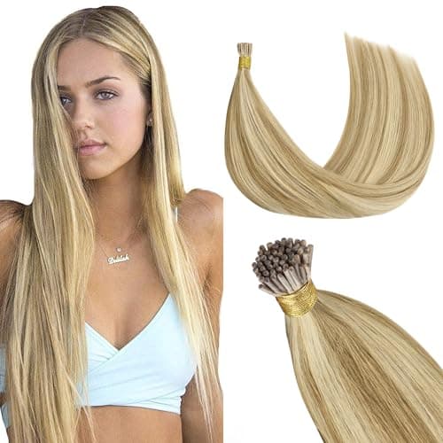 GOO GOO I Tip Hair Extensions, Real Human Hair, 22inch 50g, Cold Fusion, Invisible Remy, 16/22 Light Blonde Highlighted Golden Blonde - Image 1