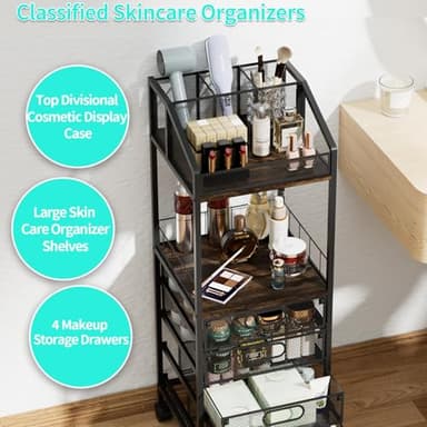 HapiRm Makeup Organizer Storage Cart - Floor Skincare Make Up Storage with 4 Drawers, Rolling Makeup Cart Vanity Organizer Cosmetics Display Cases Holder for Skin Care Perfume Nail Polish - Image 5
