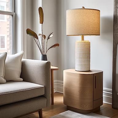 PoKat 23" Modern Ceramic Table Lamp Set of 2 for Living Room White Desk Lamps for Bedroom Farmhouse Bedside Nightstand Bedside Lamp End Table Lamps Beige - Image 5