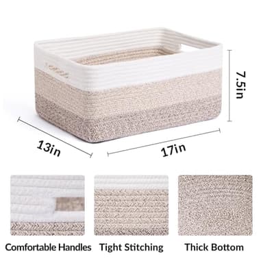 MiniArk Large Storage Baskets for Shelves, Closet Organizers Bins for Clothes Blanket Towels, Baby Nursery, Toy Baskets Box, Woven Rope Baskets, 17 x 13 x 7.5”, 2 Packs Gradient Brown - Image 3