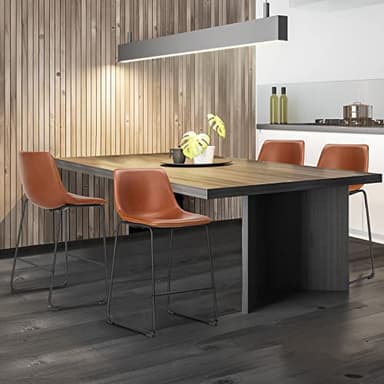Sweetcrispy Bar Stools Set of 2, Counter Height Bar Stools with Back, 26 inch Armless Industrial Faux Leather Barstools with Metal Legs and Footrest, Dining Chairs for Home Island, Whiskey Brown - Image 2