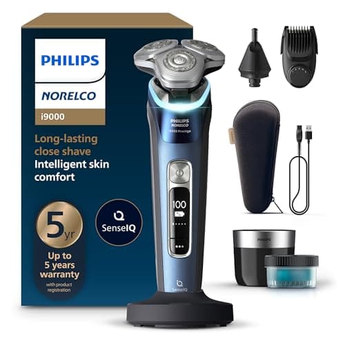 Philips Norelco Shaver i9000 Prestige, Wet & Dry Electric Shaver, Mystic Aqua, SenseIQ Technology, Triple Lift & Cut System, 360 Rotating Dual SteelPrecision Blades, Nose Trimmer, XP9201/88 - Image 1