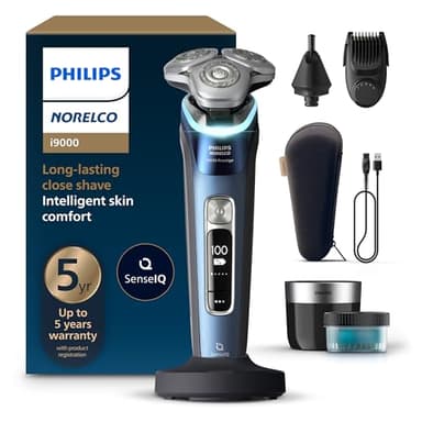 Philips Norelco Shaver i9000 Prestige, Wet & Dry Electric Shaver, Mystic Aqua, SenseIQ Technology, Triple Lift & Cut System, 360 Rotating Dual SteelPrecision Blades, Nose Trimmer, XP9201/88 - Image 1