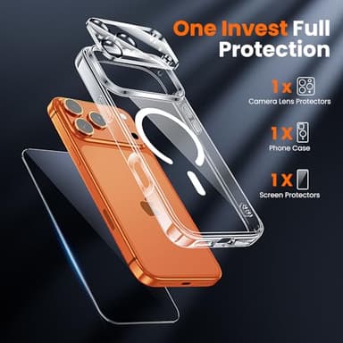 toushion 3 in 1 for iPhone 17 Pro Case Clear,Fits MagSafe, Not Yellowing, Screen Protector*1 Camera Lens Protector*1, Military-Grade Protection for Phone Cover 6.3 inch - Image 2