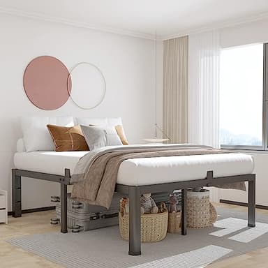ROIL 18 Inch Queen Bed Frame with Rounded Corner and Headboard Hole Mattress Retainers 3500LBS Metal Heavy Duty Steel Slats No Box Spring Needed Platform Noise-Free Easy Assembly - Image 2