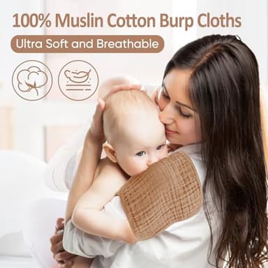 MIGIOL Muslin Burp Cloths 100% Cotton Pack of 12. Soft, Gentle & Absorbent Baby Burp Cloths for Baby Girl & Boys. (Neutral Color 12 Pieces) - Image 4