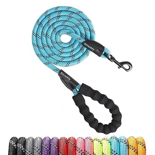 Rttochfy Rope Dog Leash 2/4/5/6/8/10 FT with Comfortable Padded Handle and Highly Reflective Threads for Small Medium and Large Dogs Heavy Duty (1/2"-5 FT, Blue) - Image 1