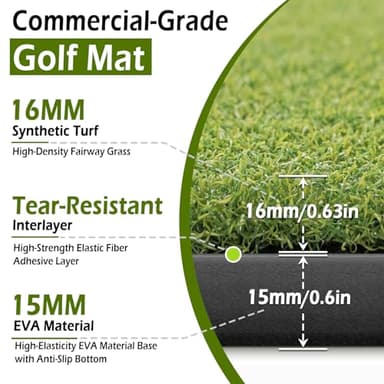 Bearwill Golf Mat 31mm, 5ft x 4ft Golf Hitting Mats for Practice Outdoor Indoor, High-Elasticity Artificial Turf Mat for Garage Simulator Chipping Driving Training - Image 2