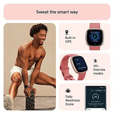 Fitbit Versa 4 Fitness Smartwatch with Daily Readiness, GPS, 24/7 Heart Rate, 40+ Exercise Modes, Sleep Tracking and more, Pink Sand/Copper Rose, One Size (S & L Bands Included) - Image 2