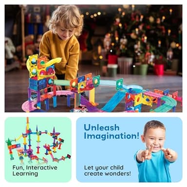 PicassoTiles 108pc 3-in-1 Marble Run Car Race Track Combo Magnetic Tiles PicassoToys Magnet Building Block Educational Construction Toy Playset STEM STEAM Learning Kit Child Brain Development PTG108 - Image 3