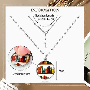 Graduation Gift Bookcase Necklace Hand-made Acrylic Book Lover Necklace Graduation Teachers Day Appreciation Back to School Gifts (Round) - Image 3