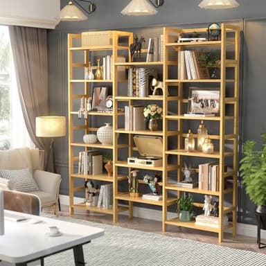 Homykic Bamboo Triple Wide Shallow Bookshelves and Bookcases, 6-Tier 6ft Tall Bookshelf with 17 Open Display Shelves, Large Freestanding Book Shelf for Home Office, Bedroom, Living Room, Natural - Image 2
