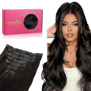 WENNALIFE Seamless Clip In Hair Extensions Human Hair, 24 Inch 160g 7pcs Natural Black Hair Extensions Clip in Human Hair Invisible PU Skin Weft Natural Remy Human Hair Extensions - Image 1