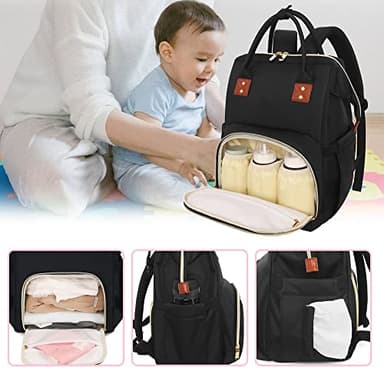 Femuar Diaper Bag Backpack Multifunction Maternity Nappy Baby Bag for Girls & Boys Large Capacity Travel Diaper Bags Dark Black - Image 4