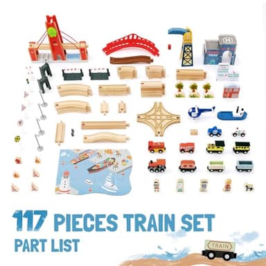 Giant bean 117 Pcs Busy Port City Train Set for Kids- Expandable & Changeable Wooden Train Track Set Toy, for Boys & Girls Ages 3-14 - Image 5