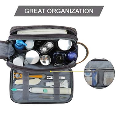 BAGSMART Toiletry Bag for Men, Canvas Travel Toiletry Organizer Dopp Kit Water-resistant Shaving Bag for Toiletries Accessories,Grey-Medium - Image 2