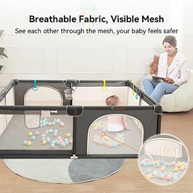 COMOMY Playpens for Babies and Toddlers, 79"x71" Baby Playard Extra Large, Safe and Non-Slip Baby Fence, Full Mesh Design, Indoor & Outdoor Kids Activity Center, Baby Play Pens (Dark Grey) - Image 4