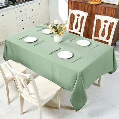 IVAPUPU Textured Linen Table Cloth for Rectangle Table - Sage Green Tablecloths Rectangular Waterproof Wrinkle Free Wipeable Dining Cover for Spring Wedding Birthday Kitchen Decor, 60 x 120 Inch - Image 9