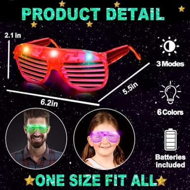 20 Pack LED Glasses Party Favors Light Up Glasses, Glow In The Dark Party Supplies Accessories for Adult, Glasses Neon Sunglasses Birthday Wedding Pool Helloween Back to School Party Favors - Image 4