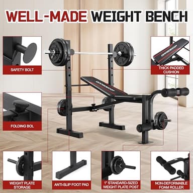 OPPSDECOR Multi-Function Weight Bench Set with Squat Rack Leg Extension & Leg Curl Adjustable Workout Bench for Full Body Fitness Foldable Flat/Incline/Decline Upgrade Bench Press for Home Gym - Image 5